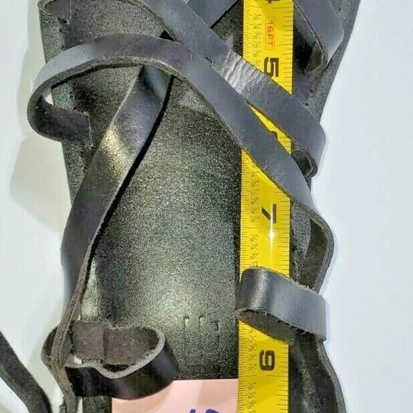 NEW JESUS - 01 SANDALS W HEEL UNISEX HANDMADE LEATHER BLACK NEW W/O BOX Black - Picture 9 of 10